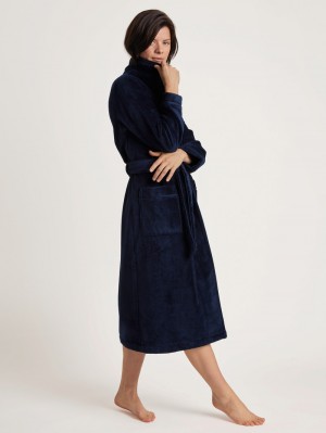Bathrobes Calida Cosy Shower Bathrobe Femme Noir Bleu | HL9074286