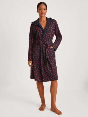 Bathrobes Calida Lounge Holidays Terry Bathrobe, Length 105 Cm Femme Noir Bleu | QZ9271586