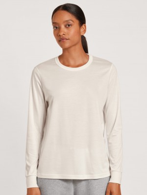 Loungewear Calida Circular Lounge Long-sleeved Shirt, Cradle To Cradle Certified® Femme Blanche | MN1629453