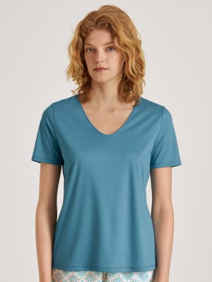 Loungewear Calida Favourites Balance V-shirt Femme Bleu | CM9613482