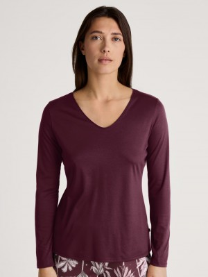 Loungewear Calida Favourites Ground Shirt Long Sleeve Femme Bleu Royal Rouge | VX7519206
