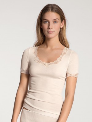 Loungewear Calida Richesse Lace Shirt Short Sleeve Femme Noir | RI7312680