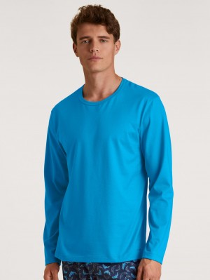 Loungewear Calida Rmx Sleep Leisure Shirt Long Sleeve Homme Bleu | KV8906254