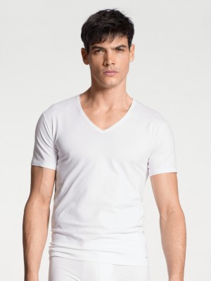 Sous Vêtement Calida Cotton Code V-shirt Homme Weiss | XT0523684