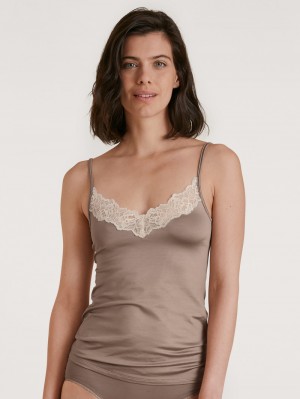 Sous Vêtement Calida Glamorous Lace Spaghetti Top Femme Etherea Taupe | VL4308715