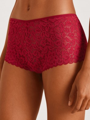 Sous Vêtement Calida Natural Comfort Lace Shorty Regular Cut Femme Rouge | OM0875416