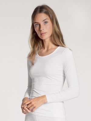 Sous Vêtement Calida Natural Comfort Shirt Long Sleeve Femme Weiss | HC4512798