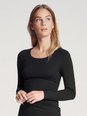 Sous Vêtement Calida Natural Comfort Shirt Long Sleeve Femme Schwarz | KH6924715