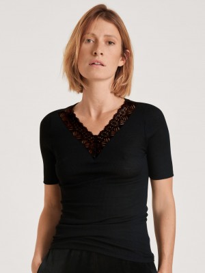 Sous Vêtement Calida Silky Wool Glam Shirt Short Sleeve Femme Ws Schwarz | OI1394620