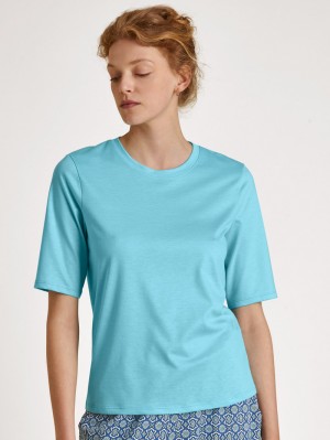 Summer Oufits Calida Favourites Energy Shirt Short Sleeve Femme Bleu | OW5273469