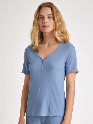 Summer Oufits Calida Favourites Harmony Shirt Short Sleeve Femme Bleu | OH6752104