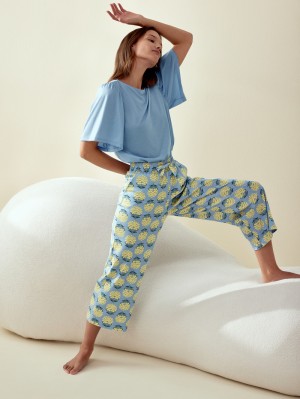 Summer Oufits Calida Favourites Paisley 7/8 Pants Femme Bleu | GB9735214