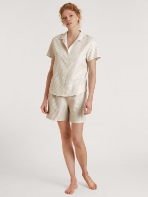 Summer Oufits Calida Linen Nights Short Pyjama Femme Etherea Taupe | FW8560134