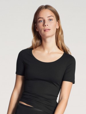 Summer Oufits Calida Natural Comfort Shirt Shortsleeve Femme Schwarz | WH6385479