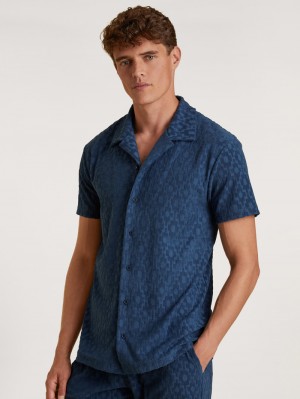 Summer Outfits Calida Rmx Lounge Holiday Short Shirt With Button Facing Homme Bleu | TU1642579