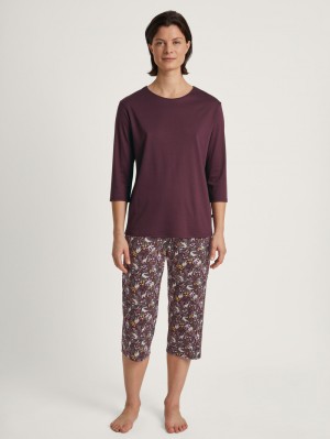 Vêtement De Nuit Calida African Dreams 3/4 Pyjama Femme Bleu Royal Rouge | YX1872453