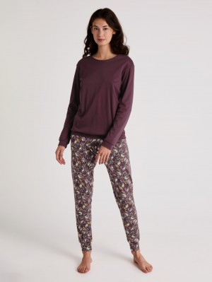 Vêtement De Nuit Calida African Dreams Cuffed Pyjamas Femme Bleu Royal Rouge | XF8267934