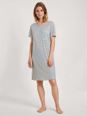 Vêtement De Nuit Calida Circular Sleep Short Sleeve Nightdress, Length 95cm, Cradle To Cradle Certified® Femme Noir Bleu | LJ7615049