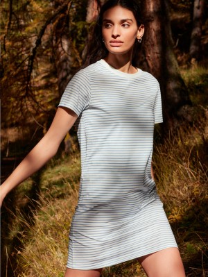 Vêtement De Nuit Calida Cotton Stripes Nightdress, Length 95 Cm Femme Endless Sky | HK7210963