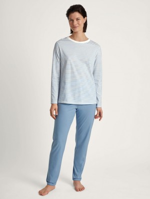 Vêtement De Nuit Calida Cotton Stripes Pyjama Femme Endless Sky | YL4510279
