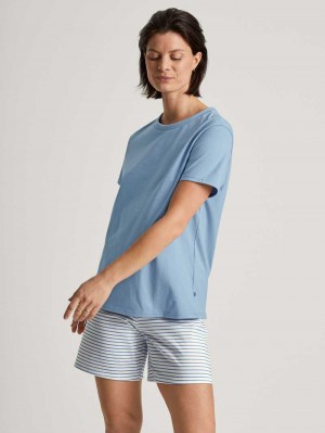 Vêtement De Nuit Calida Cotton Stripes Short Pyjama Femme Endless Sky | JO5431296