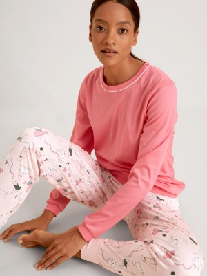 Vêtement De Nuit Calida Dog Dreams Pyjama With Cuff Femme Strawberry Ice | TC4071896