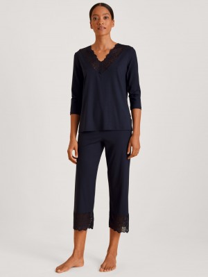 Vêtement De Nuit Calida Elegant Dreams 7/8 Pyjama Femme Noir Bleu | VM9430651