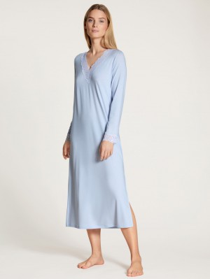 Vêtement De Nuit Calida Elegant Dreams Long-sleeved Nightdress Femme Bleu | CR7891064
