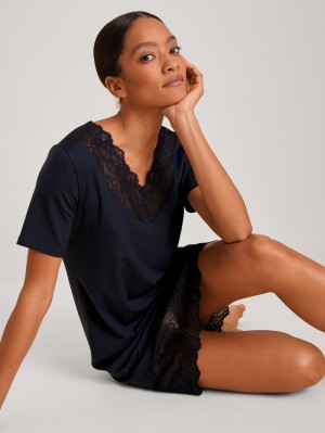 Vêtement De Nuit Calida Elegant Dreams Nightdress Femme Noir Bleu | LK9715624
