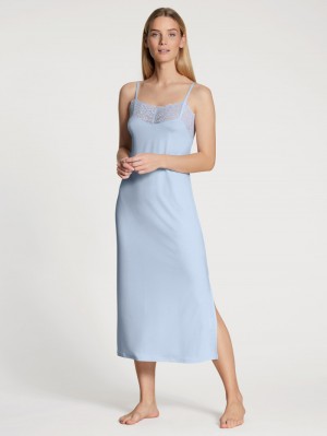 Vêtement De Nuit Calida Elegant Dreams Nightdress With Spaghetti Straps Femme Bleu | YS8760219