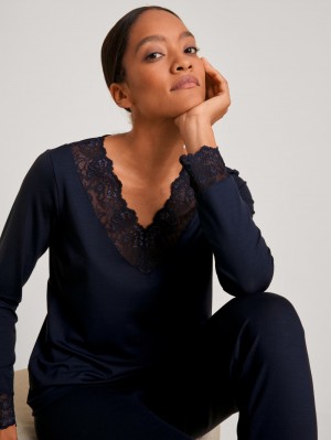 Vêtement De Nuit Calida Elegant Dreams Pyjama Femme Noir Bleu | IJ9316208