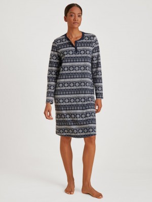 Vêtement De Nuit Calida Family & Friends Nightdress Femme Noir Bleu | DI8546709