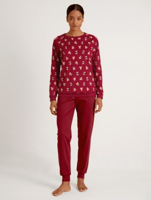 Vêtement De Nuit Calida Family & Friends Pyjama With Cuff Femme Rouge | XR0624193